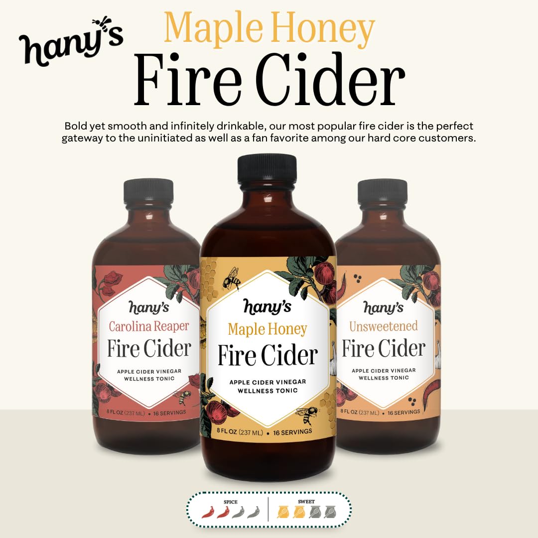 Hanys Harvest Fire Cider Sampler Pack - All-Natural, Non-GMO, Gluten-Free - 8 fl oz Glass Bottle (Pack of 3)