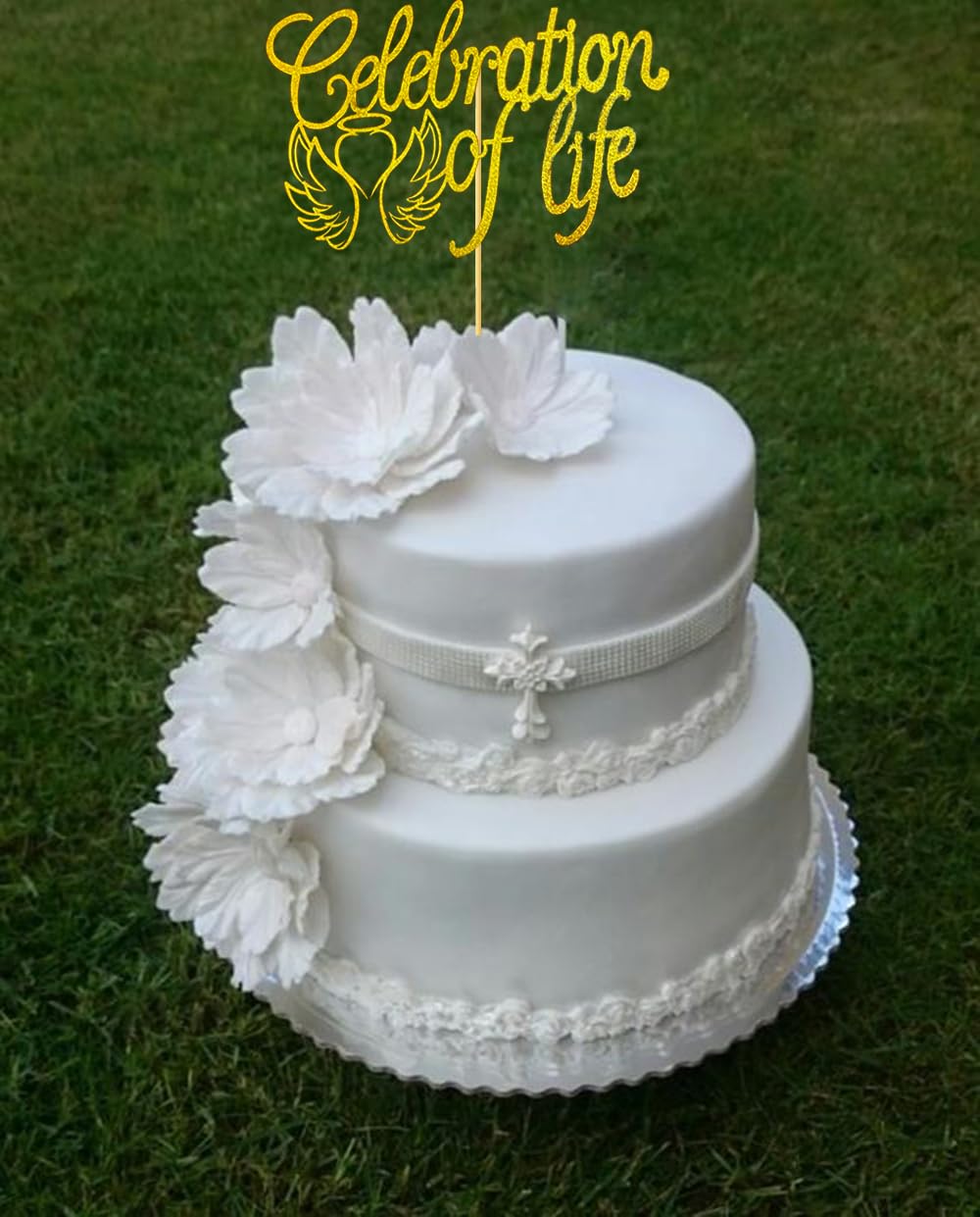 yaxwhty Cake Topper - Happy Birthday in Heaven, Gold Glitter, In Loving Memory, Perfect for Celebrations and Anniversaries