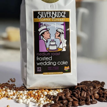Silver Bridge Coffee Company Flavored Coffee Frosted Wedding Cake | 12oz Flavored Ground Coffee | Sweet Almond and Vanilla Creme