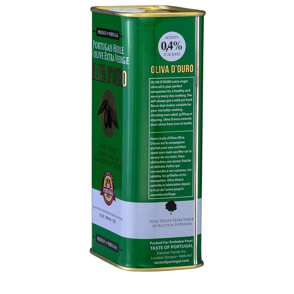 TASTE OF PORTUGAL Extra Virgin Olive Oil, Low Acidity 0.4%, 32 Fl Oz Tin, Light and Fruity