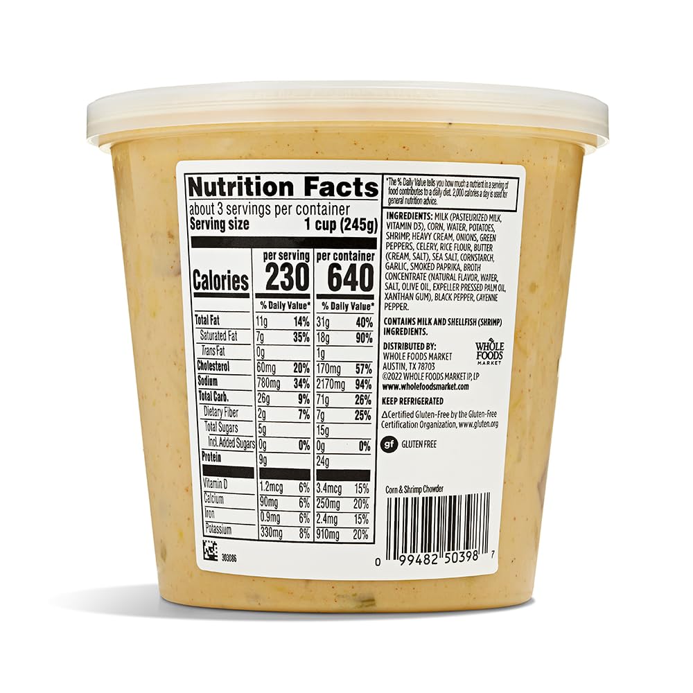 Whole Foods Market, Soup Chowder Corn And Shrimp, 24 Ounce
