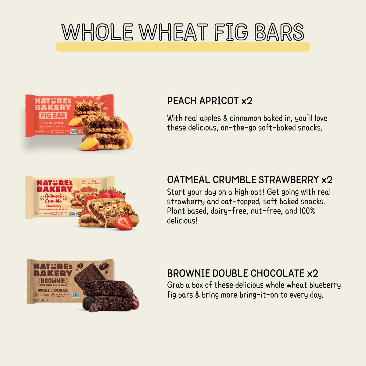 LA VOIE FOODS Natures Bakery Fig Bars Variety Pack - 16ct, Non-GMO, Plant-Based, Whole Wheat, Assorted Flavors