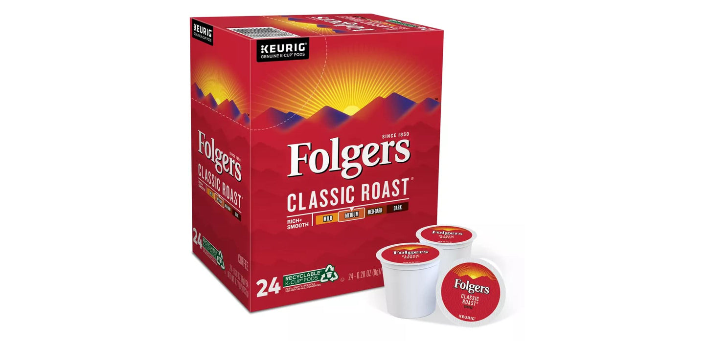 Folgers Classic Roast K-Cup for Keurig malt-inspired, 48 Count, Pack of 1