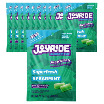 Joyride Gum - 12 Packs - Superfresh Spearmint - Aspartame & Sugar Free, Low Carb, Vegan, Healthy Chewing Gum - 50 Count (12 Pack