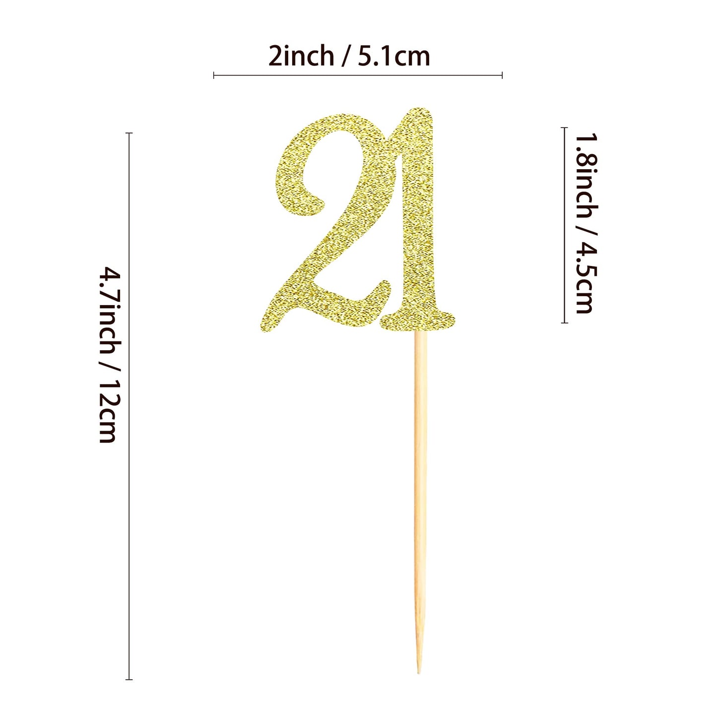 Sumerk 24PCS 21 Cupcake toppers Gold Glitter 21st Birthday Cupcake Picks Anniversary Party Decorations