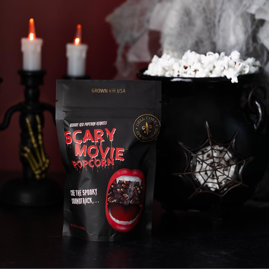 DELL COVE SPICES & MORE Bloody Red Popcorn Kernels | Halloween Snacks | 8 Ounce (Pack of 4)