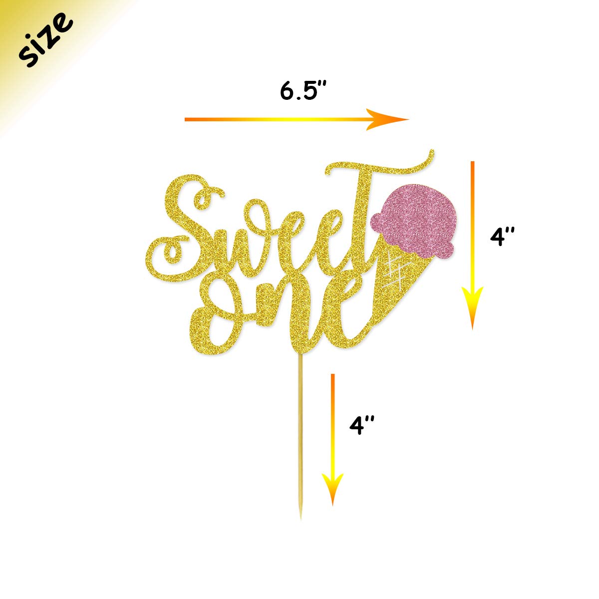 Wulagogo Ice Cream Cake Topper Double-Sided Glitter Decoration, 1 Count, Paper