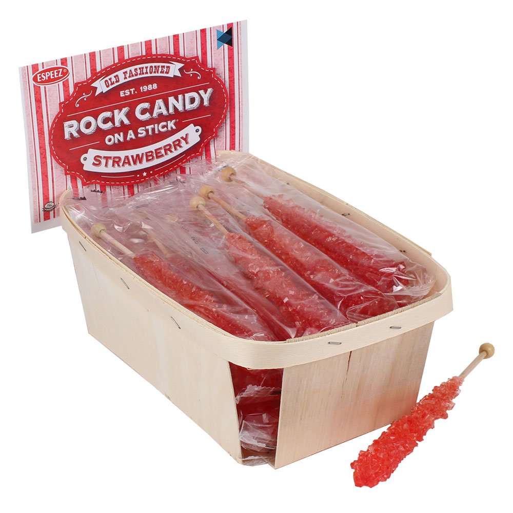 Espeez Extra Large Red Rock Candy Sticks - 24 Individually Wrapped Strawberry Lollipops for Candy Buffets, Birthdays, and Celebrations