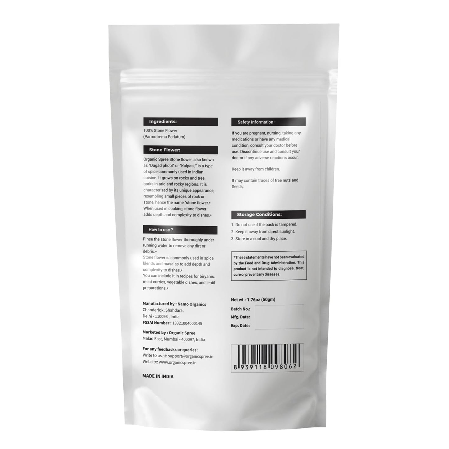 Organic Spree Stone Flower 50Gm (1.76Oz) Dagad Phool - Kalpasi - Pure And Natural 50Gm - Pack Of 3