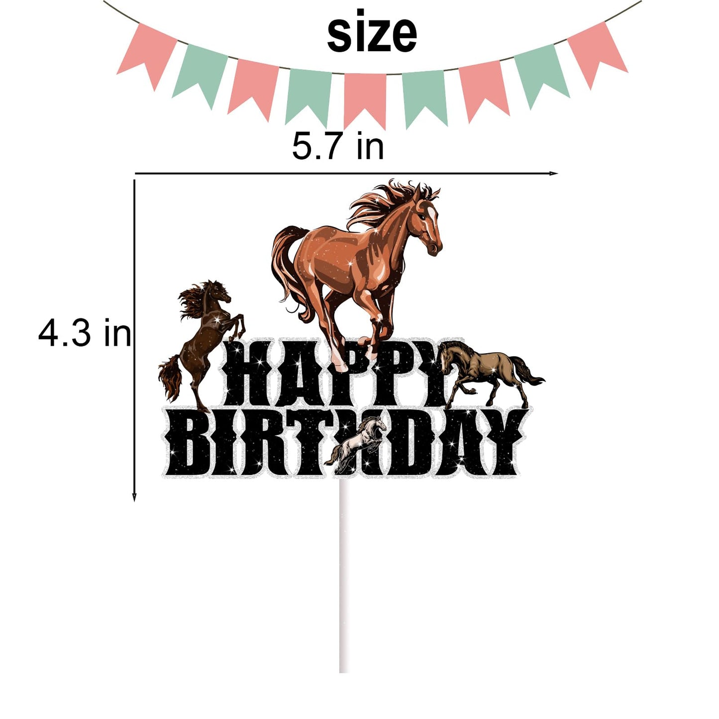 Bijeoda Horse Cake Topper - Glitter Western Cowboy Cowgirl Theme Party Decoration - Black - Model horse-c3-00