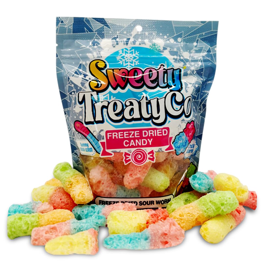 Freeze Dried Candy Gummy Worms by SWEETY TREATYCo. - Tangy and Chewy Snacks - Sour and Sweet Gummy Candy - Mouth-Watering Flavor