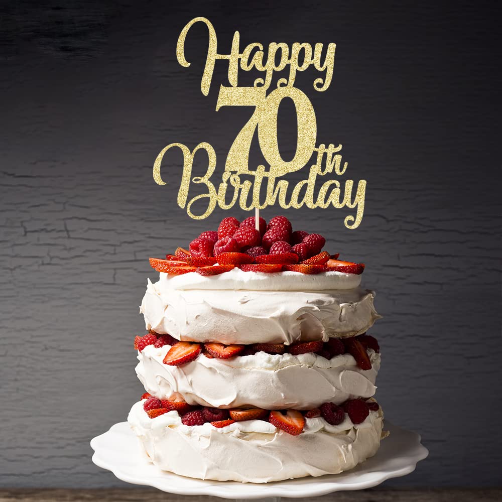 Palasasa Gold Happy 70Th Birthday Cake Topper - 70Th Anniversary Cake Topper Party Decorations (70Th)