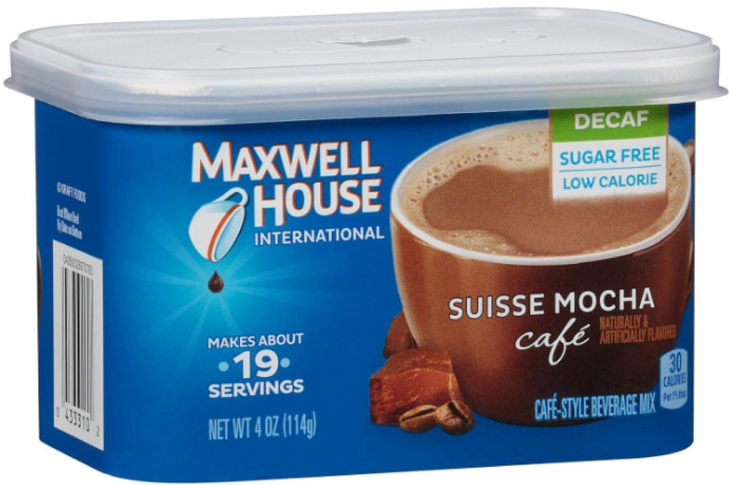 Maxwell House International Sugar-Free Decaf Suisse Mocha Beverage Mix, 4 oz Tub, 4 Pack – Delicious Coffee Alternative, 2 Packages