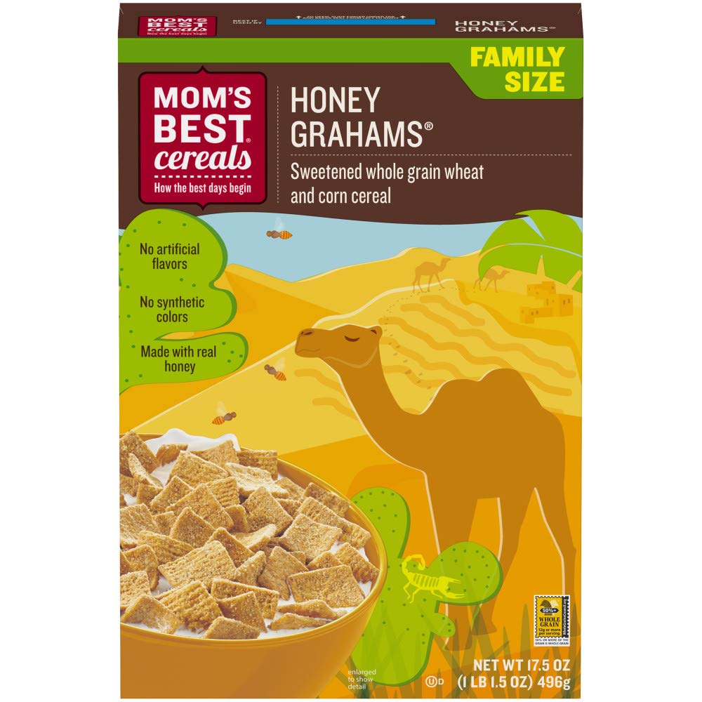 Moms Best Honey Grahams Breakfast Cereal, Honey Graham Cereal Made with Real Honey, No High-Fructose Corn Syrup, No Artificial 