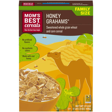 Moms Best Honey Grahams Breakfast Cereal, Honey Graham Cereal Made with Real Honey, No High-Fructose Corn Syrup, No Artificial 