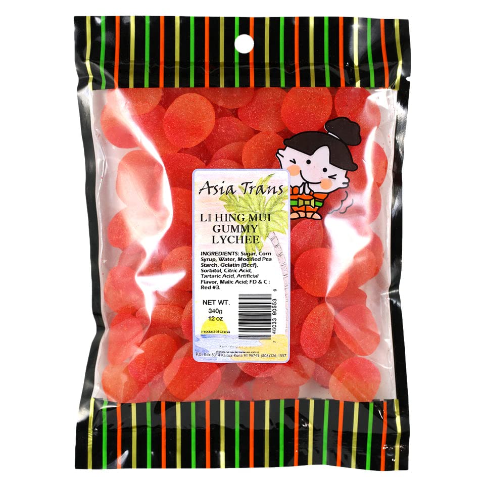 Asia Trans Lychee Gummies with Li Hing Mui Powder | Sweet & Sour Soft Candy | 13 Ounce Pack