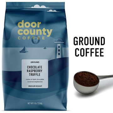 Door County Coffee Chocolate Raspberry Truffle Flavored Coffee Ground | 5Lb Bag | Medium Roast | 100% Specialty Arabica Coffee | Gourmet Coffee | Dark Chocolate Covered Raspberry Flavored Coffee