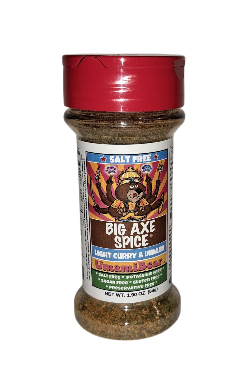 Big Axe Spice UmamiBear - Salt Free Light Curry and Umami Seasoning Blend - Salt Free, Sugar Free Gluten Free Preservative Free 