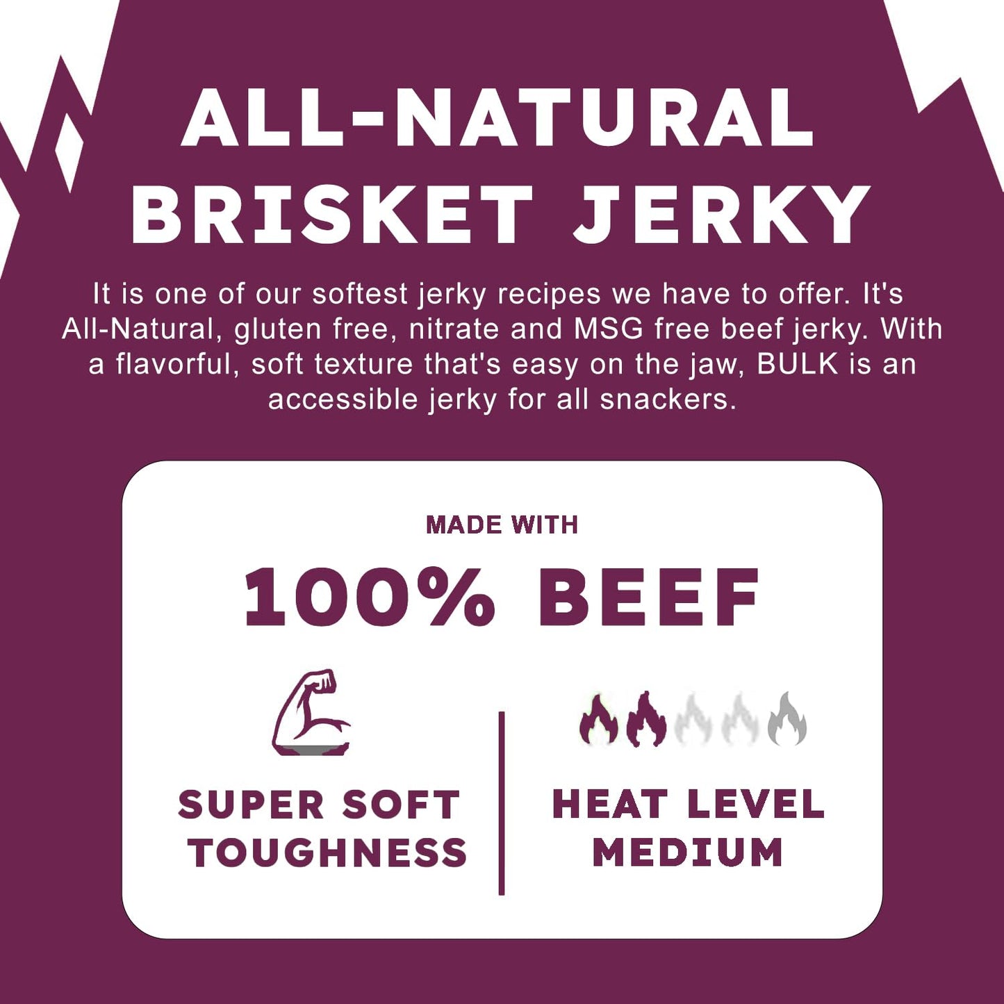 Bulk Beef Jerky - Brisket Jerky - Soft And Tender - All Natural - Beef Jerky Snack Packs - Perfect Beef Jerky Bulk Option For Pr