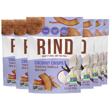 RIND Snacks | Coconut Crisps with Toasted Vanilla & Sea Salt | Dried Fruit Superfood | Snack Chips | Low Carbs | High Fiber | Ke