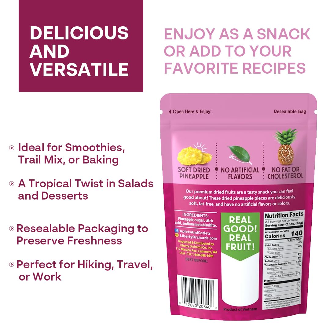 Liberty Orchard Organic Whole Dried Pineapple - Deliciously Sweet Dried Fruit Snack Packed with Fiber & Vitamins Vitamins - Heal