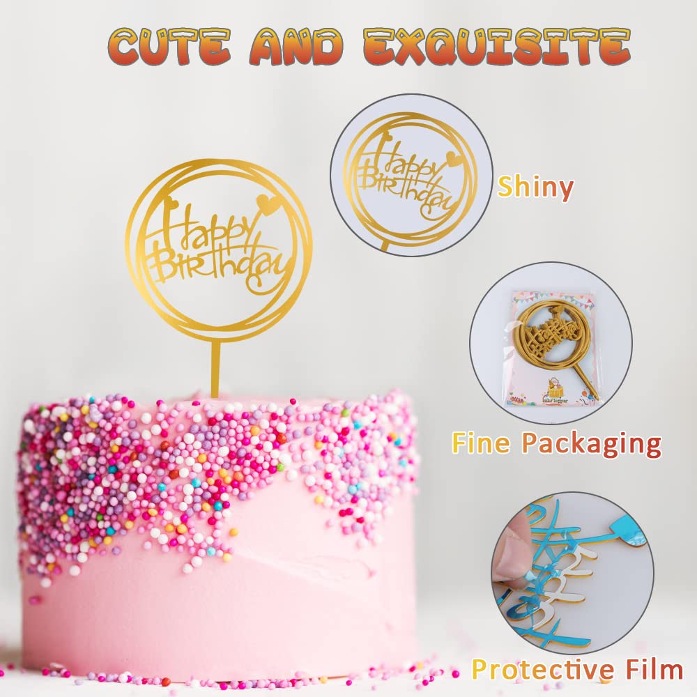 10-Pack Happy Birthday Cake Toppers,Gold Cake Toppers Acrylic Birthday Cake Supplies,4Inchx6Inch (Gold)