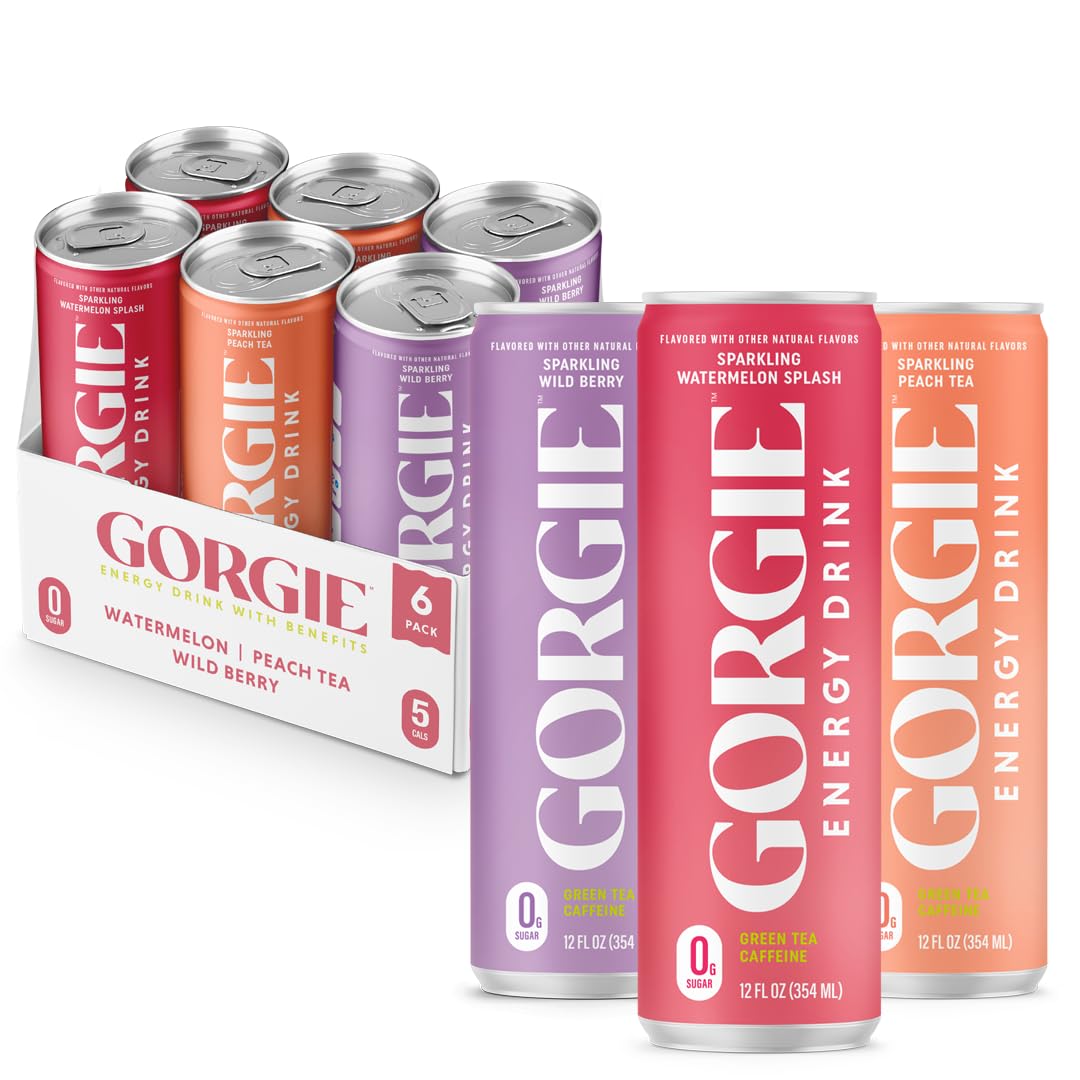 GORGIE Sugar Free Natural Energy Drinks  Sparkling Original Variety Pack (6 Cans) Healthy Energy Drink  Natural Coffee Replacement with Green Tea Caffeine and Biotin 150mg Caffeine  Vegan  Low Calorie