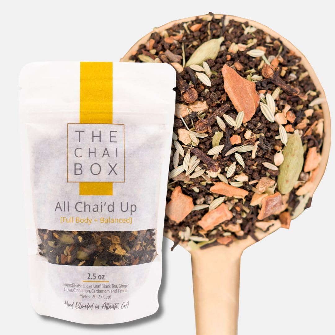 The Chai Box Loose Leaf 100% Organic Black Tea - Featured In Oprahs Favorite Things | Caffeinated Black Tea With Ginger, Cinnamon, Clove, Fennel & Cardamom (Pack Of 1) 2.5 Oz | Makes 25 Cups | Small Batch Loose Leaf Tea With Whole, Enhanced Spices
