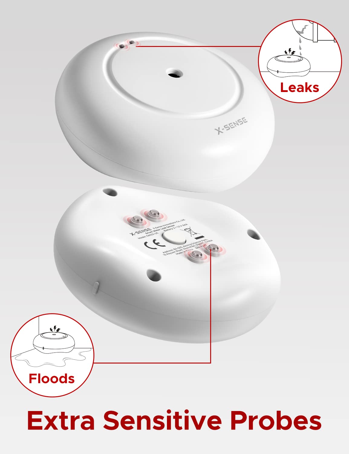 X-Sense Wi-Fi Water Leak Detector, Smart Water Sensor Alarm, Water Detector Alarm With 1700 Ft Transmission Range For Kitchens,