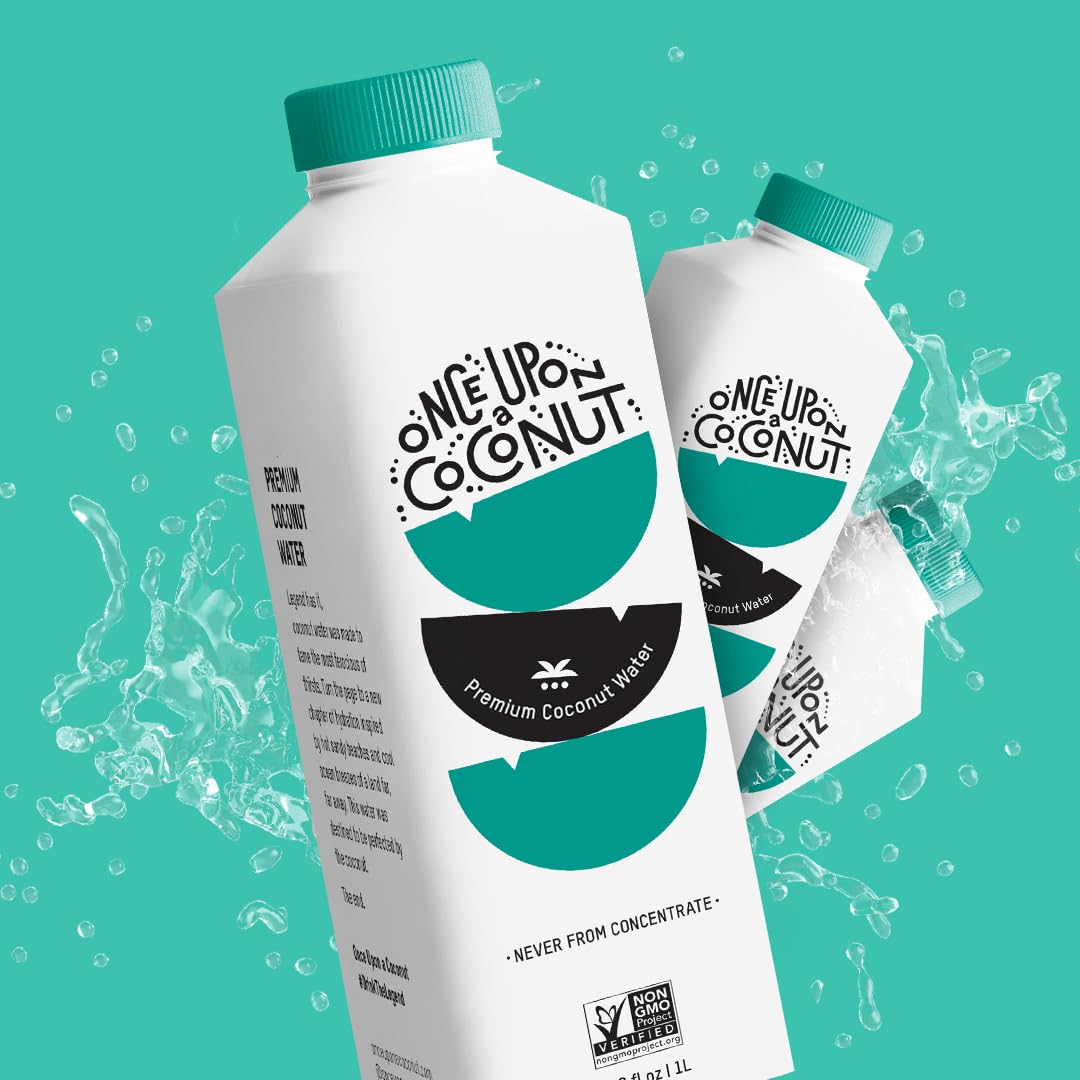 Once Upon A Coconut Premium Coconut Water 1L - Low Calorie Drink With Electrolytes - Non-Gmo - Gluten-Free - Pack Of 12 (Each 33