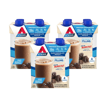 Atkins Dark Chocolate Royale Protein Shake, 15G Protein, Low Glycemic, 2G Net Carb, 1G Sugar, Keto Friendly, 12 Count
