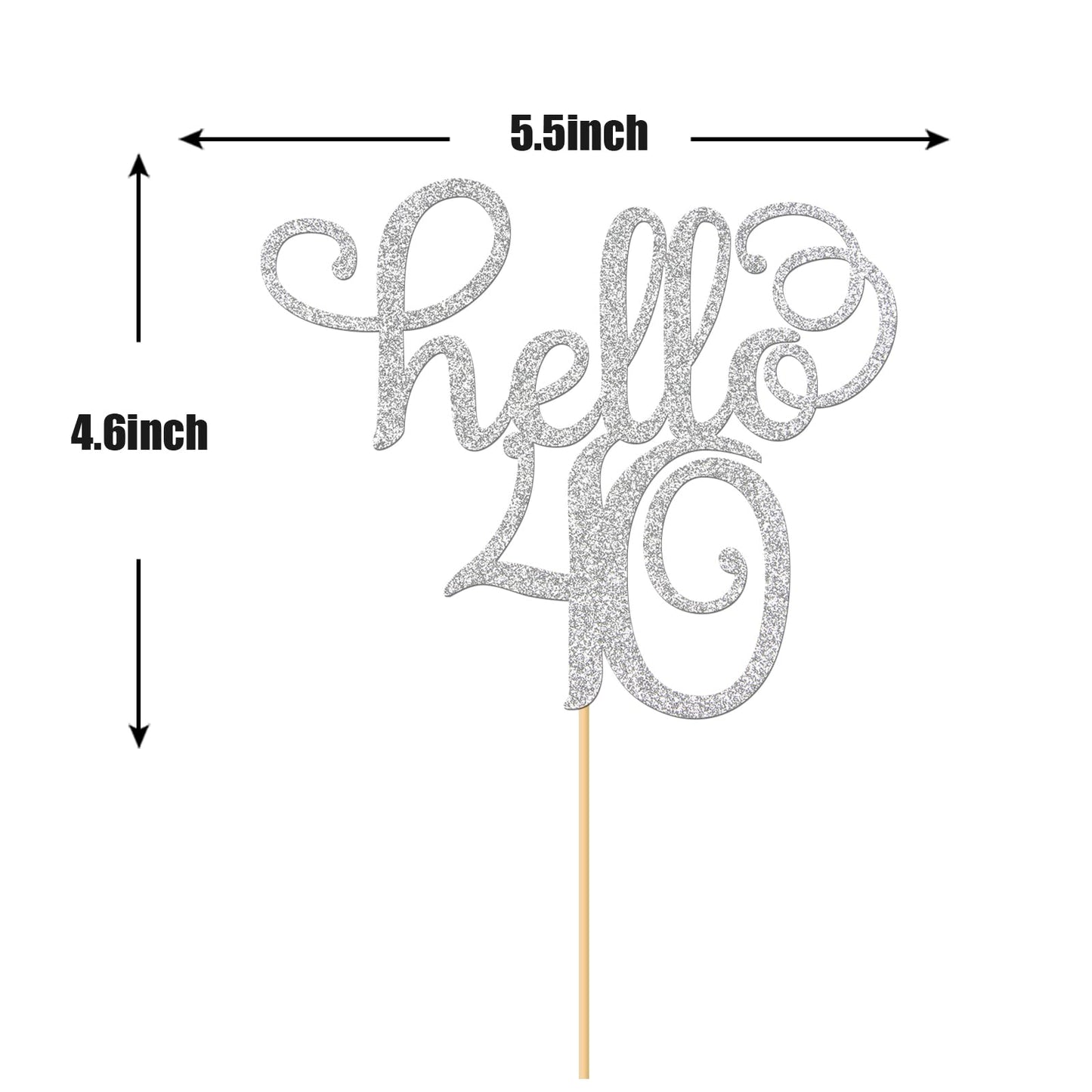 Sliver Glitter Hello 40 Cake Topper - Cheers To 40Th Years - 40 And Fabulous Cake Topper - 40Th Birthday/Wedding Anniversary Par