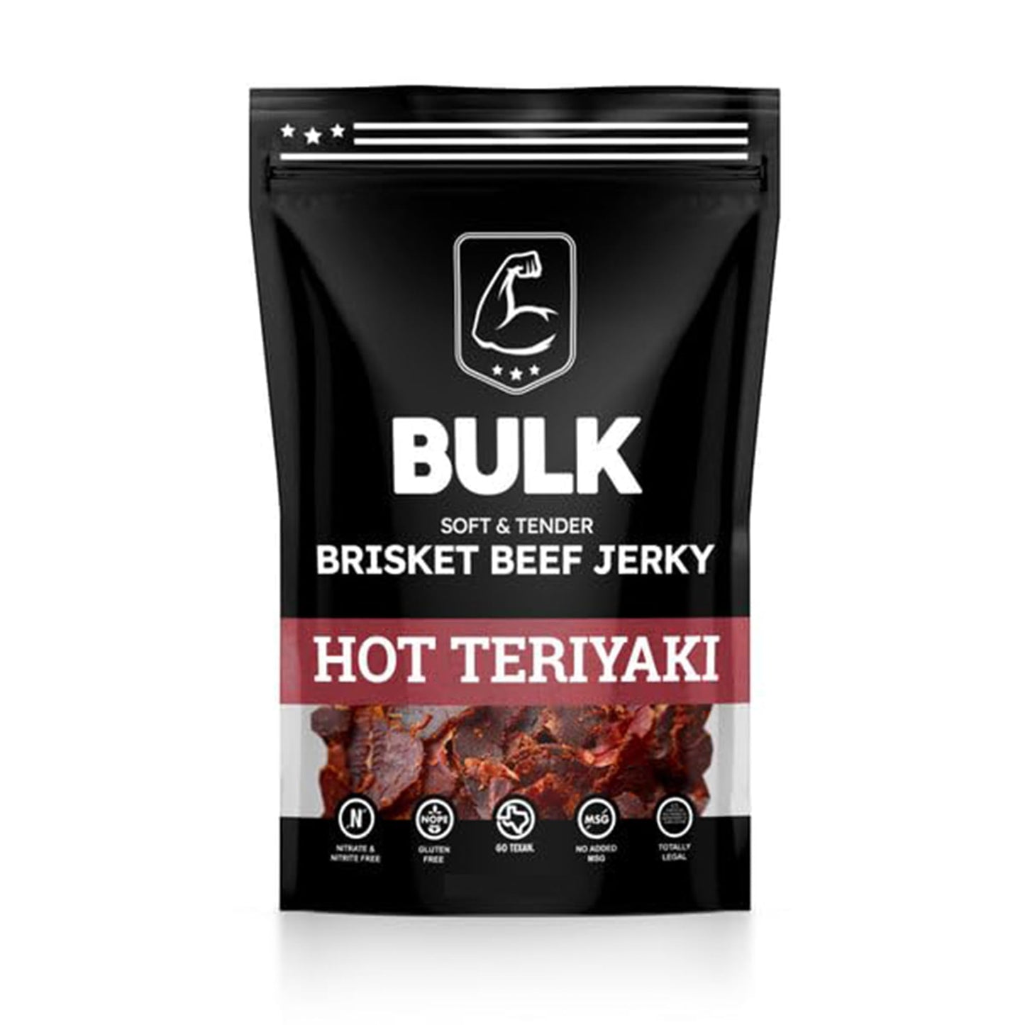 B.U.L.K Beef Jerky - Soft Teriyaki Brisket Snack - 2.25 Ounce Pack - Reddish Brown
