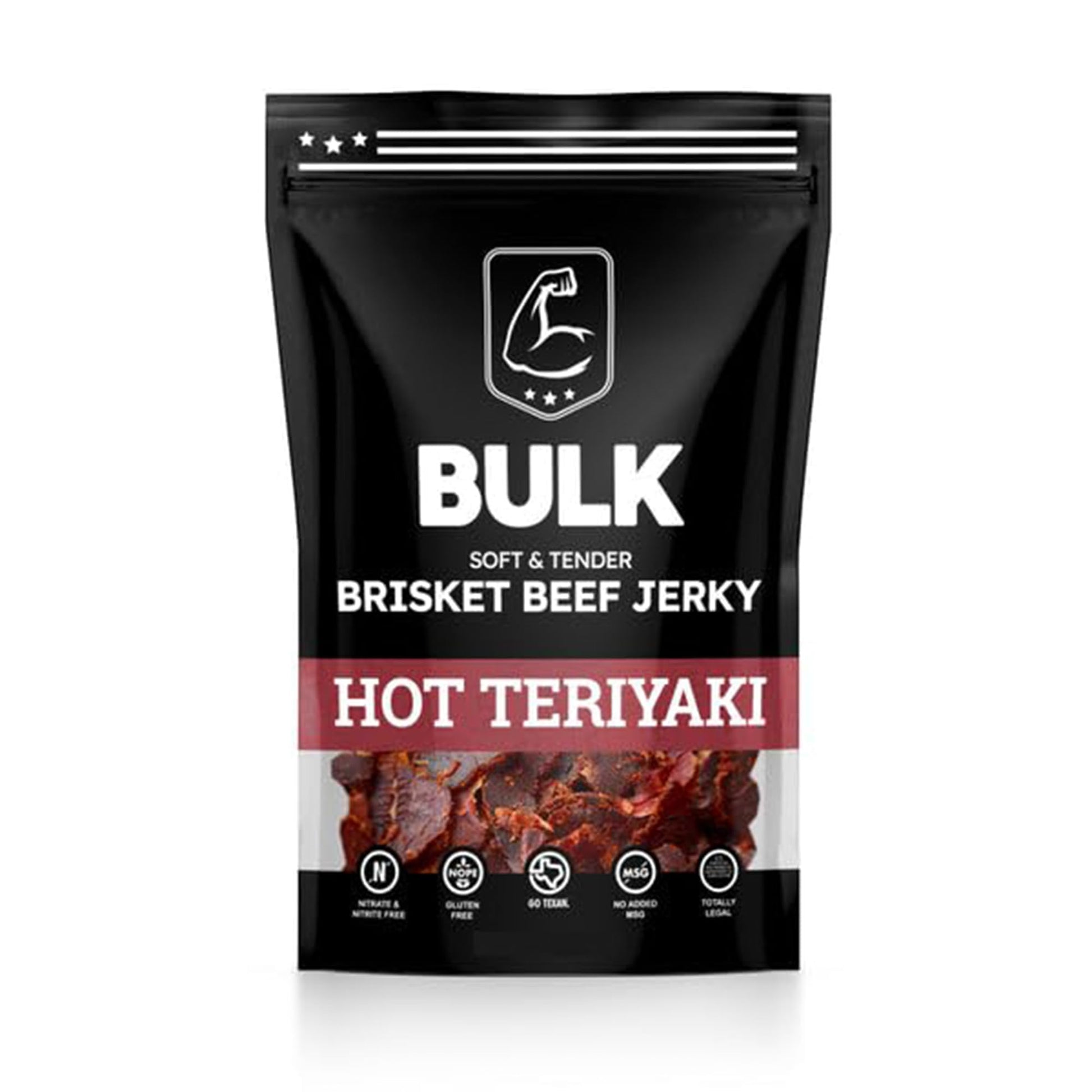 B.U.L.K Beef Jerky - Soft Teriyaki Brisket Snack - 2.25 Ounce Pack - Reddish Brown