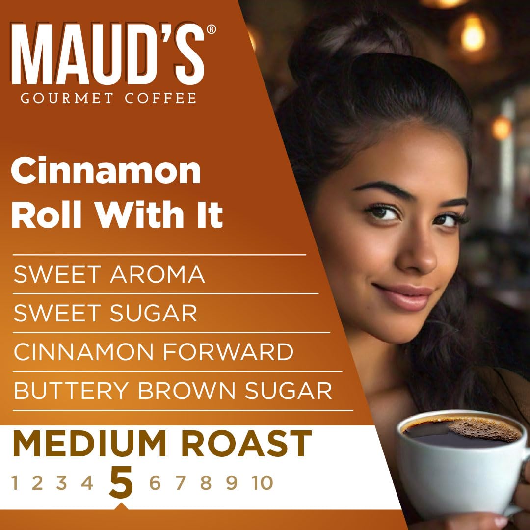 Maud'S Cinnamon Roll Flavored Coffee Pods, 50 Ct | Cinnamon Roll With It Flavor | 100% Arabica Medium Roast Coffee | Solar Energ