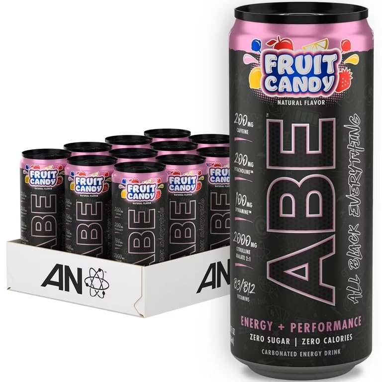 ABE All Black Everything Sugar Free Energy Drink | 200mg Caffeine | 0 Calories | 12 Pack | Fruit Candy Flavor