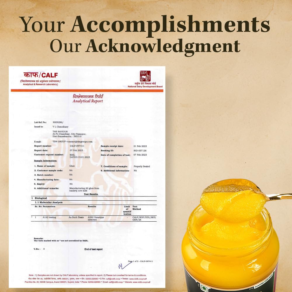 Tdn Farm Fresh A2 Ghee - 1L Glass Bottle, Nddb A2 Lab Certified, A2 Cow Desi Ghee, A2 Ghee Bilona Method, A2 Organic Cow Ghee, Grassfed, Cultured Enhanced Ghee, Curd Churned A2 Ghee