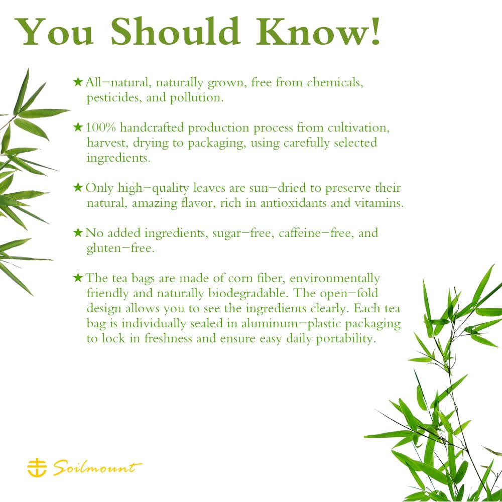 Soilmount Bamboo Leaf Tea - 100% Organic, Caffeine-Free, 18 Bleach-Free Tea Bags