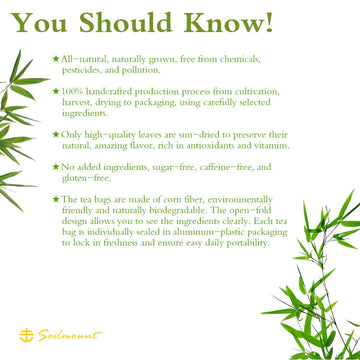Soilmount Bamboo Leaf Tea - 100% Organic, Caffeine-Free, 18 Bleach-Free Tea Bags
