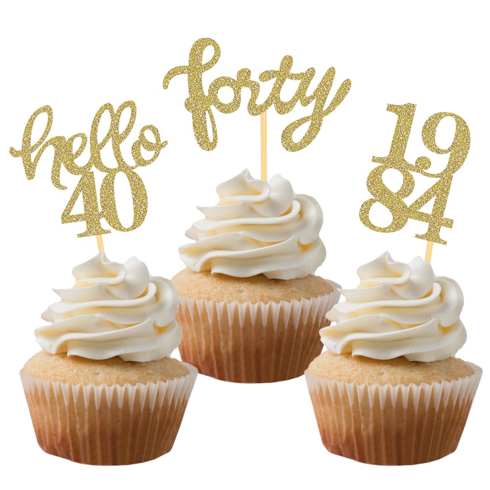 Gold Glitter 40Th Birthday Cupcake Toppers 40Th Birthday Celebrating Party Decorations - Set Of 24