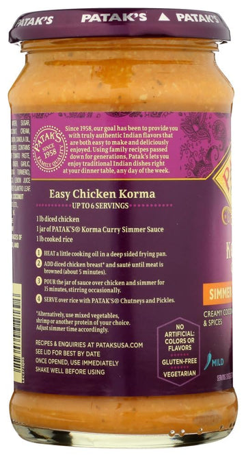 Patak'S Korma Curry Cooking Sauce Mild 15 Oz