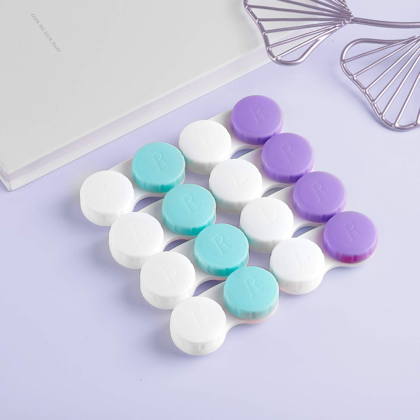 Qvvq 12Pcs Contact Lens Case, Contact Lens Box Left/Right Eyes Holder Container, Outdoor Mini Contact Lens Soak Storage Kit For