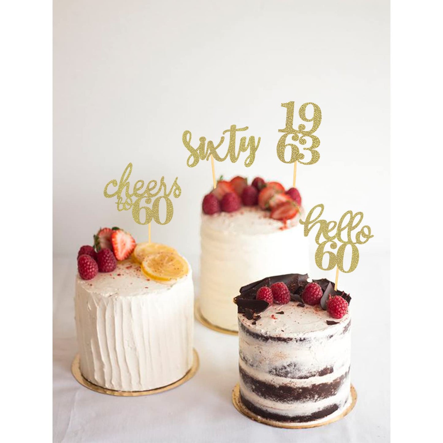 24 Pcs Glitter 60Th Birthday Cupcake Toppers For Celebrating Sixty Years Old Birthday Party Decorations (Gold)