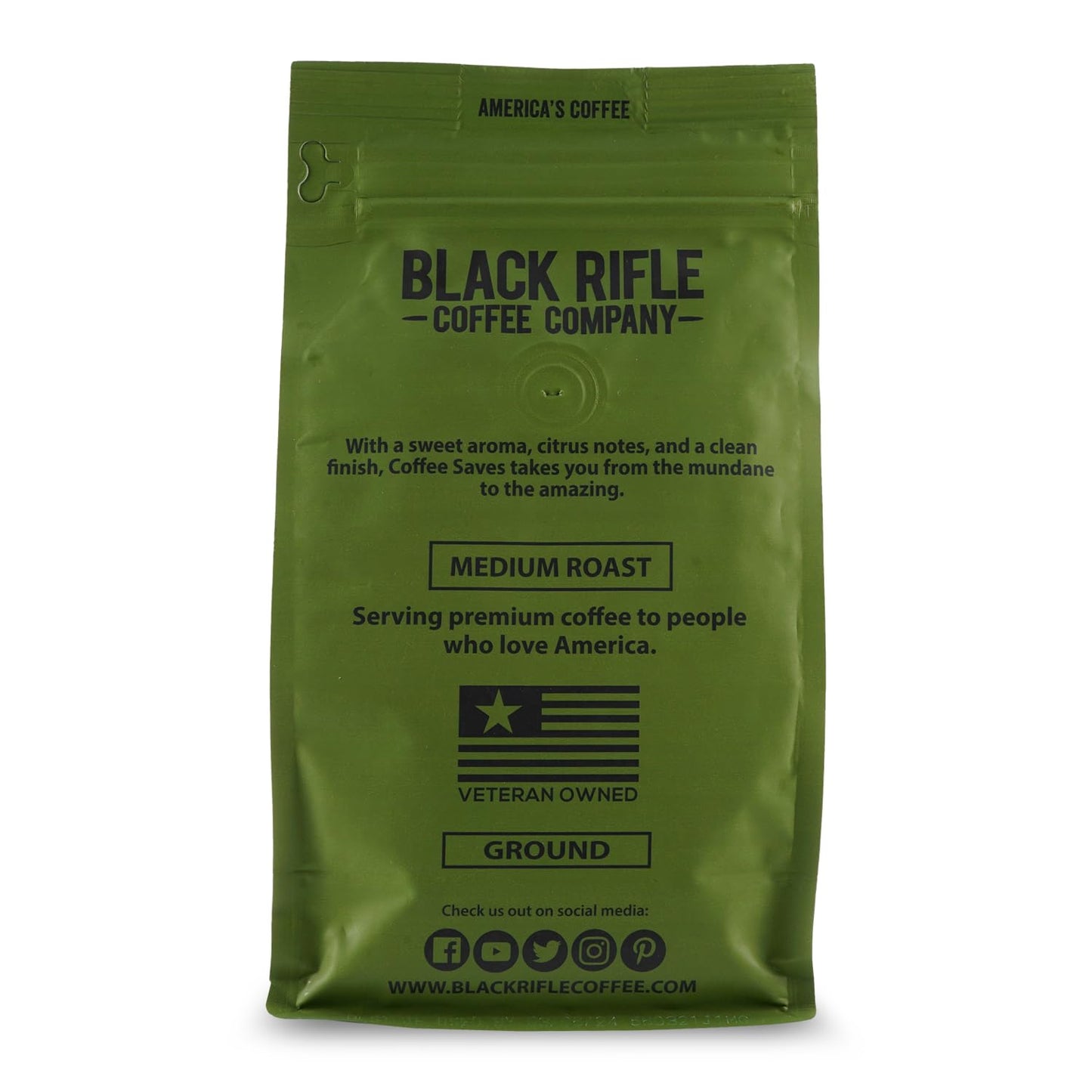 Black   Coffee Medium Roast Ground Coffee, Smooth Flavor with Citrus Notes, 12 Ounce Bag