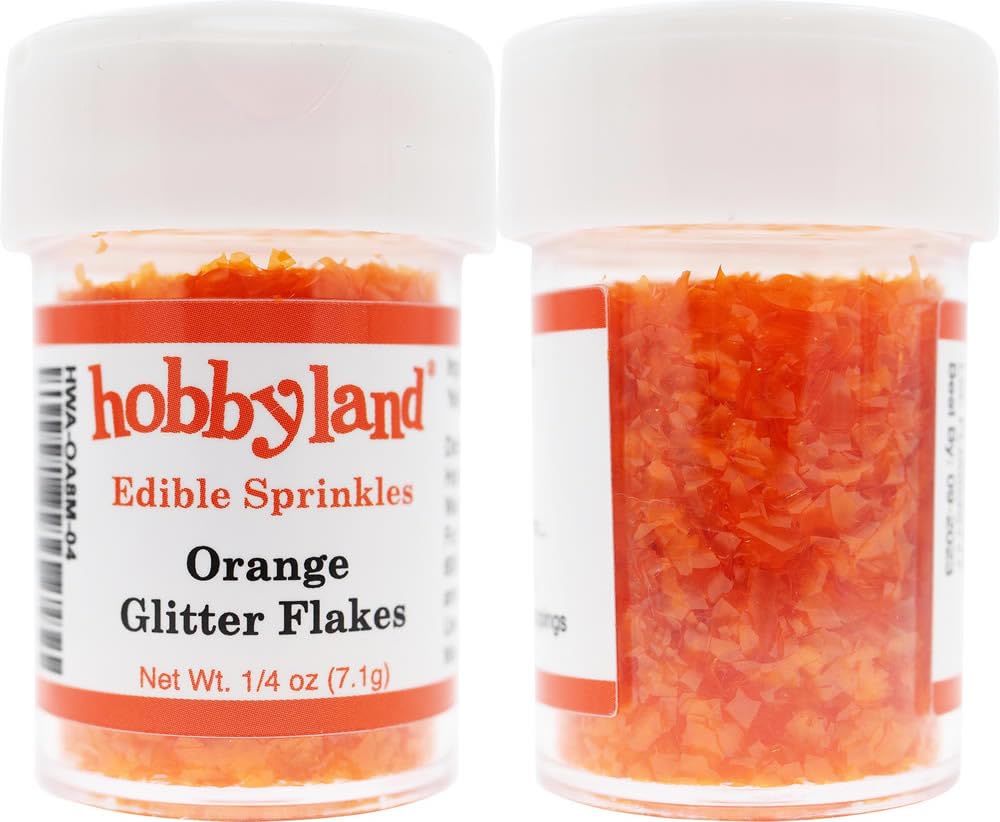 Hobbyland Edible Glittery Flakes (Orange Glitter Flakes, 1/4 oz)