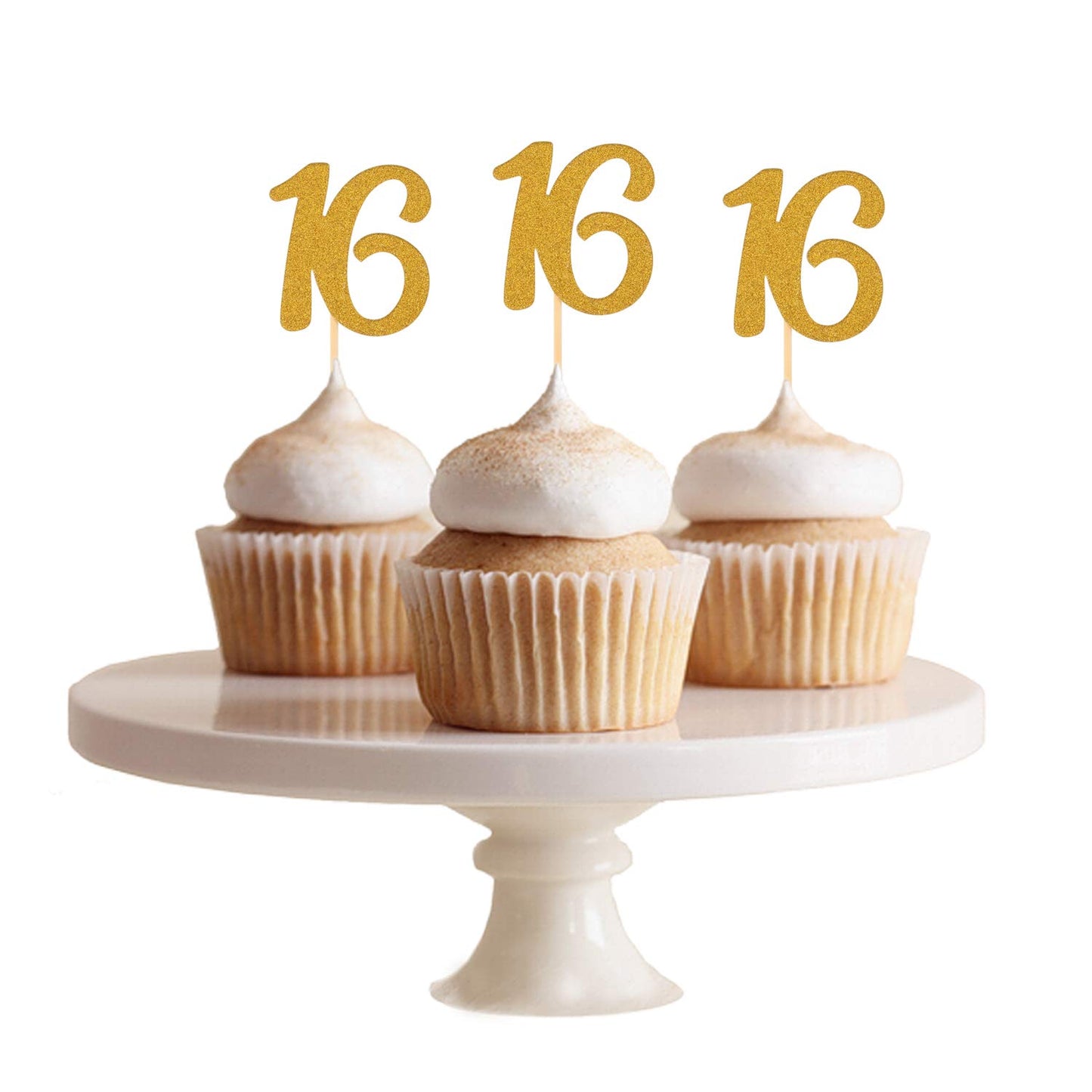 Donoter 50Pcs 16Th Cupcake Toppers Gold Glitter Number 16 Cake Picks For Birthday Anniversary Party Decoration
