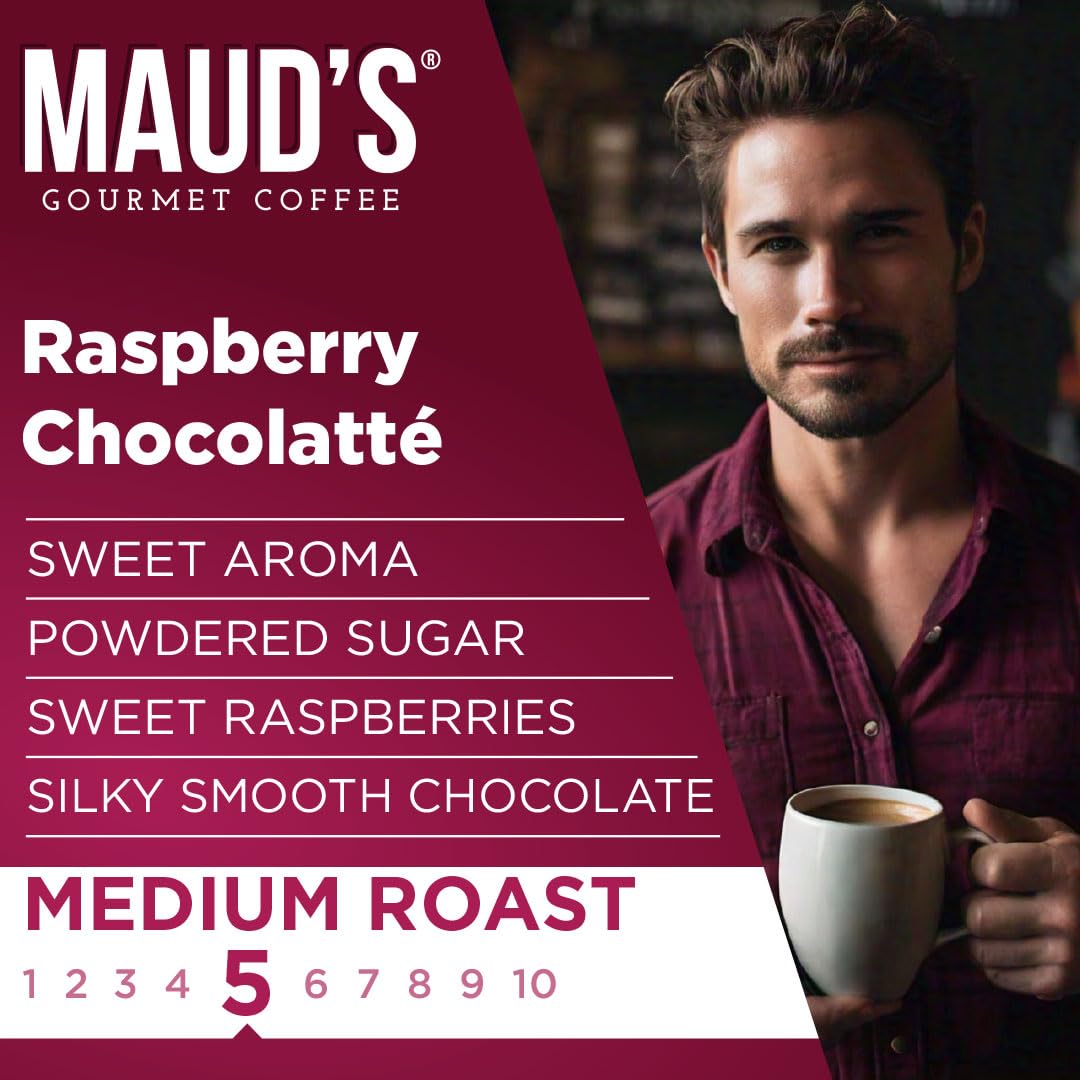 Maud'S Raspberry Chocolate Flavored Coffee Pods, 18 Ct, Medium Roast Flavored Coffee In Recyclable Single Serve Pods - 100% Arab