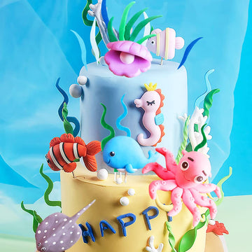 Gallarato 16 Pcs Under The Sea Cake Decoration Ocean Cake Topper Under The Sea Party Supplies Devil Fish, Octopus, Seahorse Cake