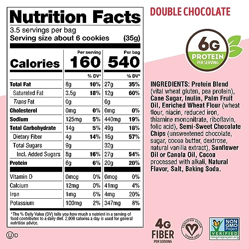 Lenny & Larry's The Complete Crunchy Cookie, Double Chocolate, 6g Plant Protein, Vegan, Non-GMO, 4.25 Ounce Pouch (Pack of 6)