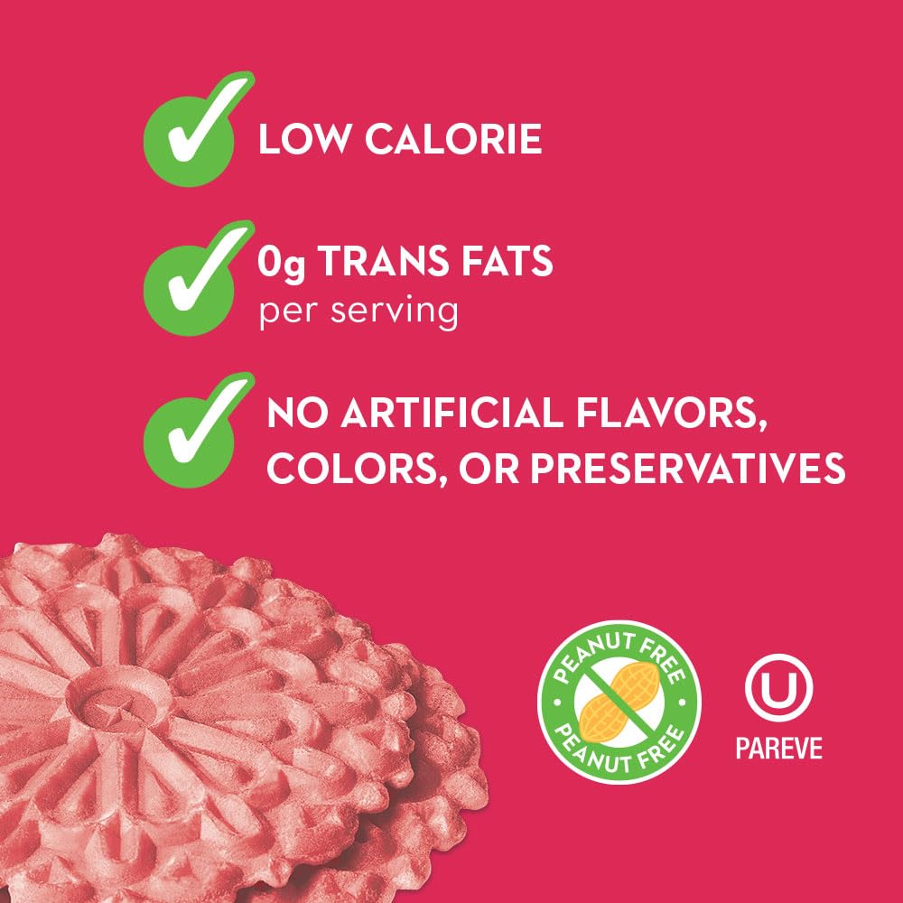 Reko Pizzelle Authentic Italian Style Waffle Cookie, Strawberry, 7 Ounce (Pack of 12)